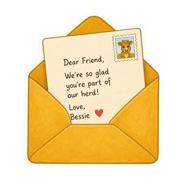 A handwritten letter tucked in a golden envelope